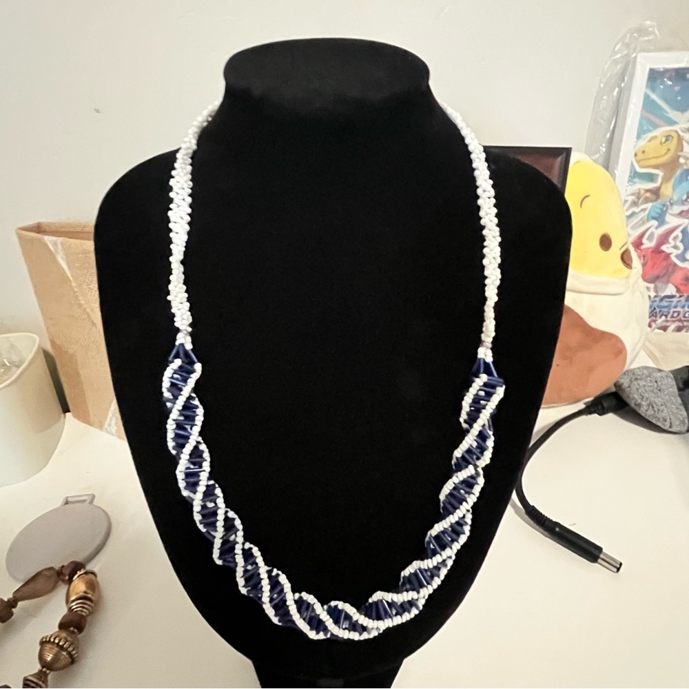 Vintage contemporary beach vibes Blue and White Beaded Necklace